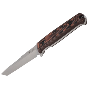 Kizlyar Supreme - нож туристический Aggressor AUS-8 Stone Wash  Black-Orange G10 Handle, Black Molle Sheath - 01