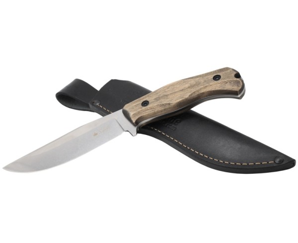 Kizlyar Supreme - нож туристический Atlantis AUS-10 Stone Wash Wanut Handle, Leather Sheath - 3