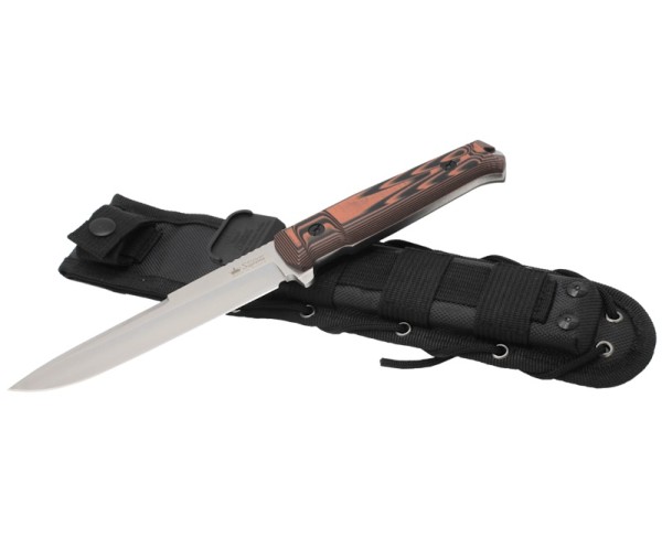 Kizlyar Supreme - нож туристический Alpha D2 Stone Wash  Black-Orange G10 Handle, Black Molle Sheath - 1
